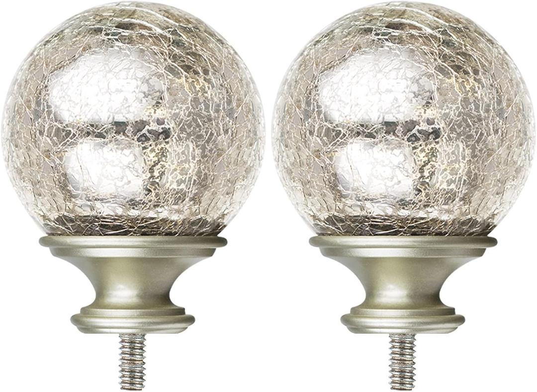 KAMANINA Crackle Glass Replacement Finials for 1 Inch Curtain rods, M6 Standard Screw Curtain Rod Finials, Set of 2, Champagne Gold