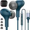 USB C Headphones for iPhone 17/16/15/Samsung S26/S25/S24 Wired Earbuds with Microphone for Galaxy S23 S22 S21 S20 Magnetic Noise Canceling in-Ear Type C Earphones for iPad 10th/Pixel 9 8 7a, Lake-Blue