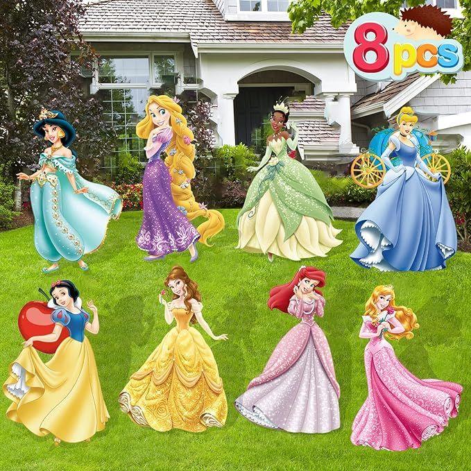 8Pack Princess Yard Signs for Birthday Party Supplies, 3.7Inch High Princess Party Yard Sign Outdoor Garden Decor, Princess Birthday Party Decorations for Girls