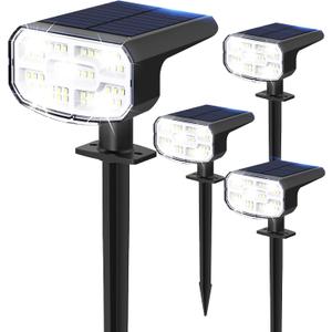 Solar Lights Outdoor Waterproof IP65, Super Bright LED, 6500K 2 Lighting Modes, Solar Powered Yard Garden Solar Spot Lights for Outside Landscape Auto On/Off -4 Pack