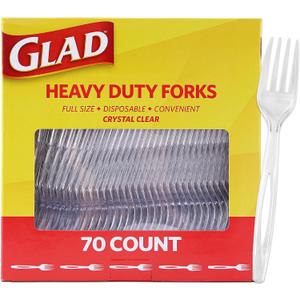 Glad Clear Plastic Forks, Heavy Duty Disposable Cutlery Set, Standard Size, Clear Disposable Fork, Bulk Pack of 70 - Perfect for Parties, Camping, and Everyday Use