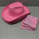 Coume 3 Sets Western Cowboy Hats with Bandanas for Women Men Bulk Adjustable Felt Cowgirl Hats for Adults Costume Party(Pink)