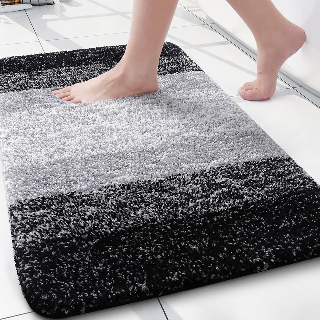 Arotive Microfiber Bathroom Rugs, Shaggy Soft and Absorbent Bath Rug, Non-Slip, Thick Plush Machine Washable Dry Bath Mats for Bathroom, Tub and Shower, 24x16, Black, Rectangular
