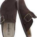 CUSHIONAIRE Women's Blain Genuine Suede Slip-On Clogs with + Memory Foam & Chic Buckle Mule - Comfortable, Non-Slip (9.5, Chocolate)