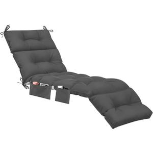 Kigley Outdoor Chaise Lounge Cushions with 3 Side Pocket 74.5 x 22 x 4.7 Inch Patio Chaise Lounge Cushion, Water-Repellent and Fade-Resistant Tufted Summer Replacement(2 Pcs,Dark Gray,Solid Color)