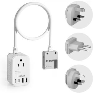 TESSAN 220 to 110 Voltage Converter US to Europe, International Travel Power Adapter with 4 USB Ports(2 USB C), 2 AC and EU/UK/AU Plug Universal Power Converter Adapter Combo, Step Down Transformer