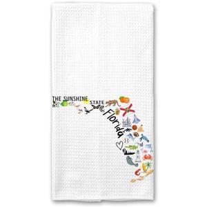 Florida State Map Kitchen Towel, U.S. State Souvenir Tea Towel, Multi-Purpose Towel, Soft & Absorbent, Polyester, White