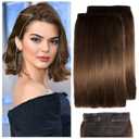 2 Pcs Short Hair Extensions, Human Hair Clip in Extensions for Women 8 Inch Chocolate Brown