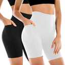 Leafigure 2 Pack Women's Biker Shorts with Pockets, High Waisted Yoga Shorts for Women Running Gym and Workout L-XL
