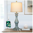 27.5" Tall Coastal Lamp,Retro-Blue Vintage Bedside Nightstand Lamps with USB Charging Ports A/C,3-Way Dimmable Touch Control Table Lamps for Bedroom Living Room,Single Blue
