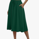 Women's Midi Skirt Summer Pleated Flowy Elastic High Waisted Skirts with Pockets, Size S