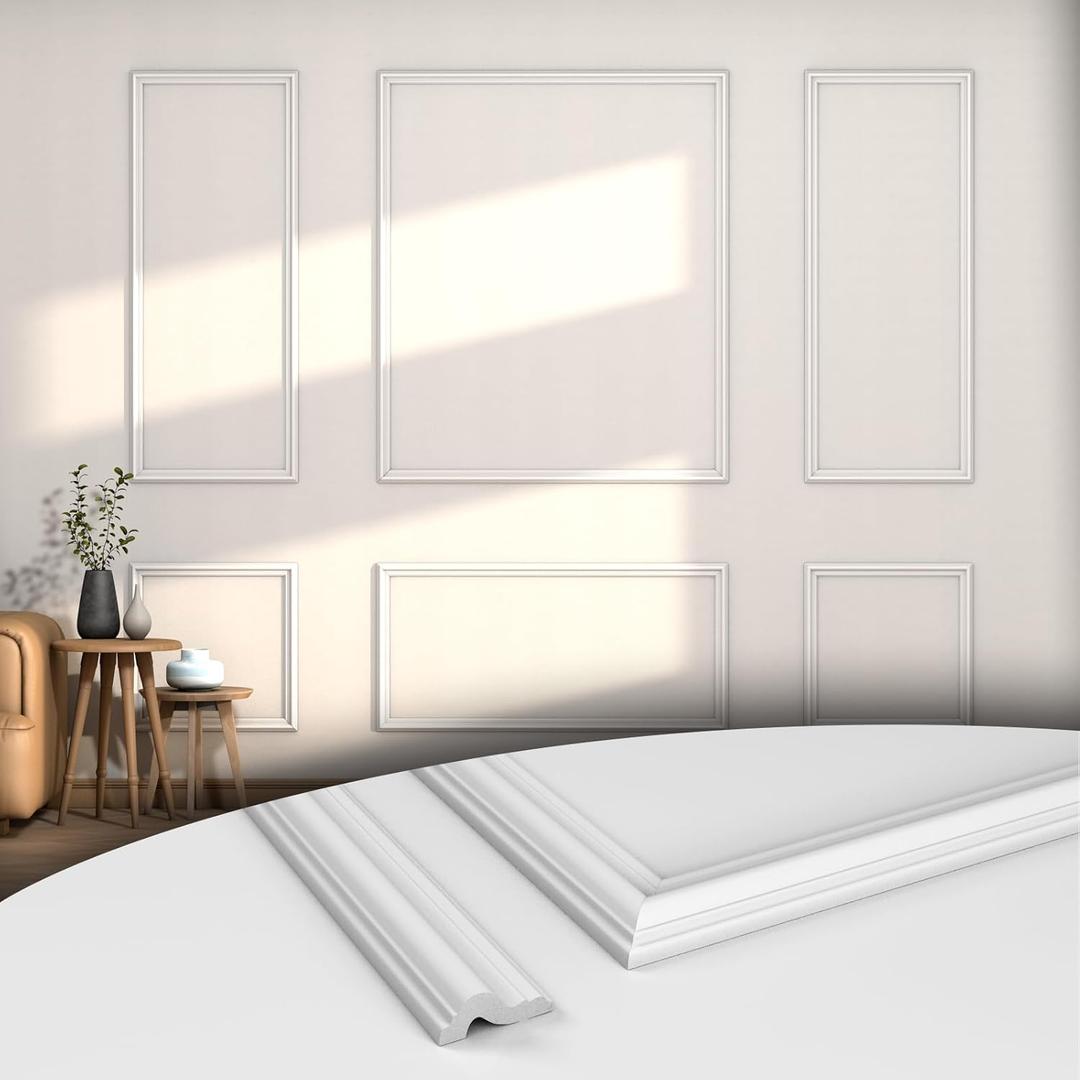COUKIU 6 Sets Pre-Cut Wall Molding kit,Ready to Assemble Accent Molding Wainscoting Panels for Interior Walls Home Decor6 FramesStyle2) (White)