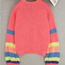 SweatyRocks Women's Chunky Knit Open Front Cardigan Striped Long Sleeve Loose Sweater Outerwear (Red, S)