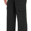 Yoga Cargo Pants Women Wide Leg Pants with Pockets High Waist Stretch Dress Casual Business Work Travel Pants (Medium, Black)