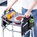 BAGSFY Walker Tray w/Side Pocket for Folding Walkers Walker Accessory for Seniors with Cup Holder, Non-Slip Mat, and Easy Installation Universal Fit Walker Table for Meals, Drinks, Reading