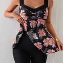 B2prity Tankini Swimsuits for Women Tummy Control Two Piece Modest Bathing Suits Floral Skirt Top with Boyshorts XL