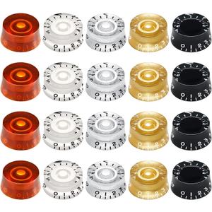 Nuanchu 20 Pieces Electric Guitar Knobs Top Hat Volume Tone Control Knobs Turning Guitar Knobs Speed Control Knob Vintage Pedal Control Knobs for Bass Instrument Parts Replacement, 5 Colors