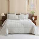 Sanracie Cotton Oversized Queen Bedspread (104 * 106"), Khaki Waffle Weave Quilt Set Farmhouse Shabby Boho Chic Bedding Coverlet Set All Season