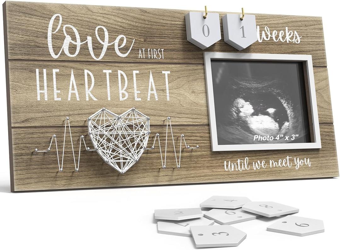 Baby Sonogram Picture Frame with Countdown Weeks - Standard 4"x3" Ultrasound Photo - Pregnancy Announcements Ideas - Gender Reveal Baby-Shower Gift - New Mom Expecting Parents to Be Keepsake Gifts