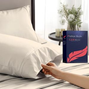 Ashton Sheets 100% Egyptian Cotton Pillow Cases Standard/Queen Size Set of 2 - Luxury 1200 Thread Count Sateen Ivory Pillow Cases, Silky Soft Cotton Pillowcases Fits Standard & Queen Size Pillows