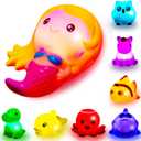 Bath Toys for Toddlers Baby 8 Pack Light Up Toys - Bathtub Toy Flashing Colourful LED Light Shower Bath time for Kids Infants Shark, Clown Fish, Owl, Unicorn, Octopus, Dolphin, Dinosaur Mermaid