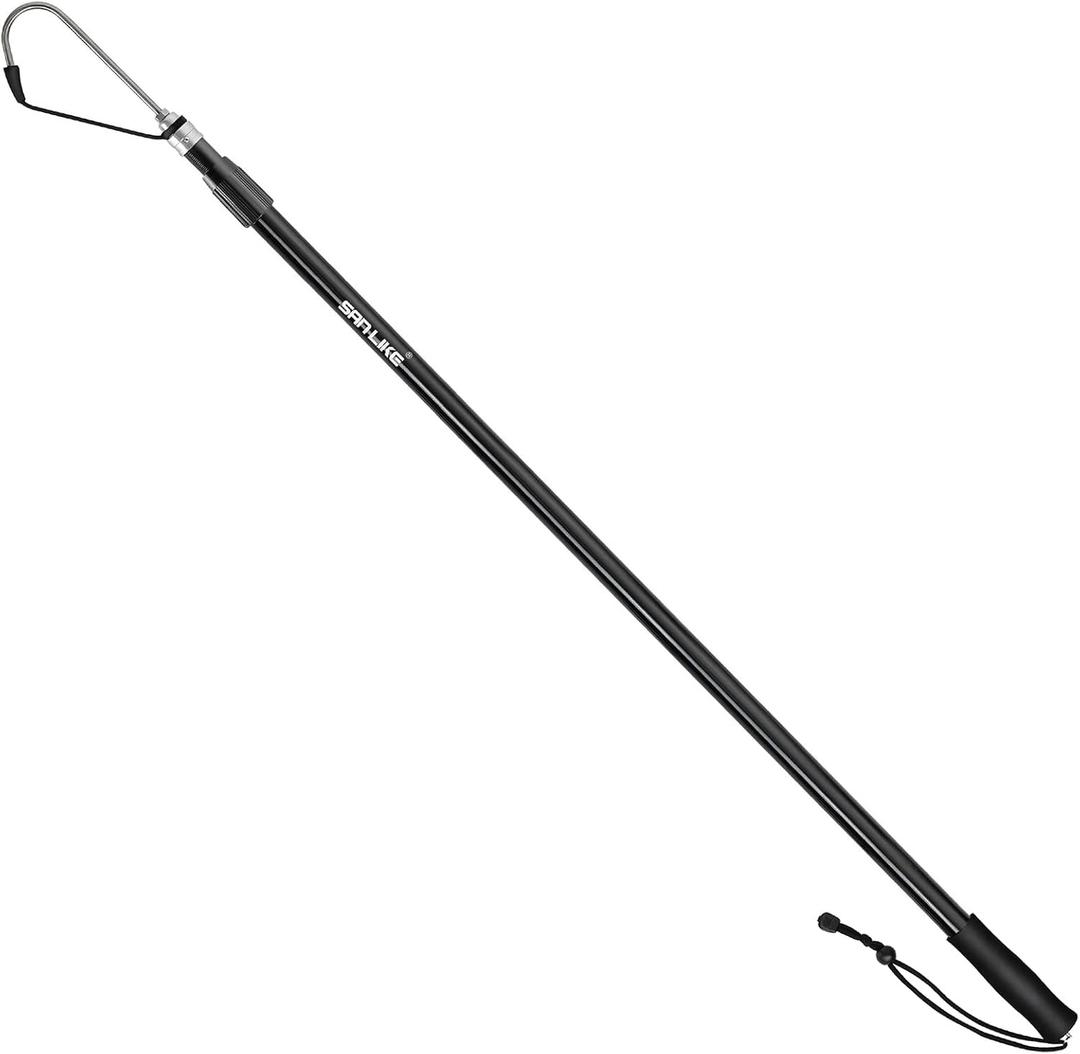 SANLIKE Telescopic Fishing Gaff Fiberglass Pole with Nonslip Rubber Handle Stainless Steel Hook with M8 Screw, Small