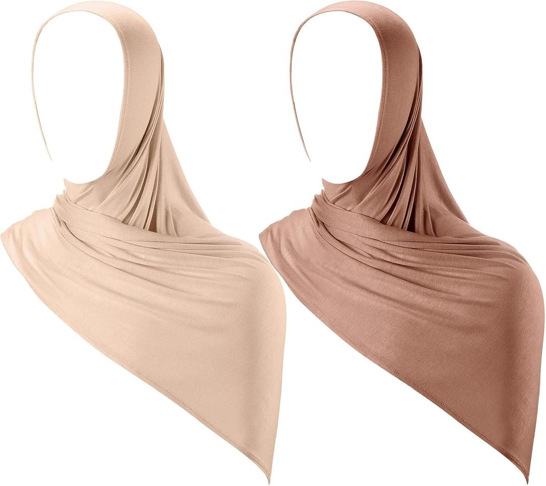 Handepo 2 Pcs Instant Hijab Jersey Hijab for Women Muslim Head Scarf Soft Lightweight Long Stretch Scarf Shawl Wrap (Beige, Khaki) Handepo 2 Pcs Instant Hijab Jersey Hijab for Women Muslim Head Scarf Soft Lightweight Long Stretch Scarf Shawl Wrap (Beige, Khaki)