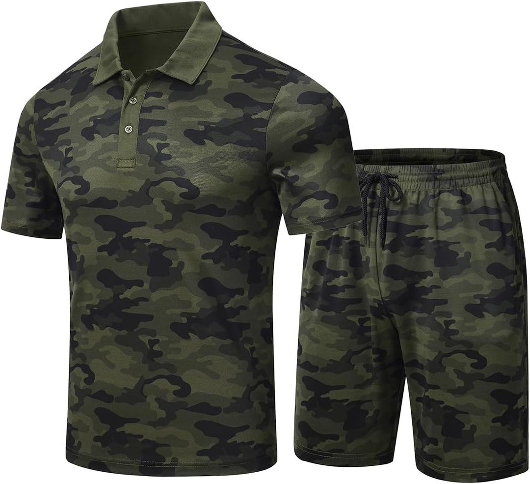 MoFiz Mens Short Sets Outfits Sweatsuits Two Piece Outfits Summer Sets Comfortable Shorts/Shirt Camo (Green, XXL)
