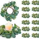 Defined Deco 20Pcs Artificial Eucalyptus Leaves Candle Rings Wreaths,11 Inch Greenery Wreath Candle Rings, Pillars Boho Wreath for Wedding Party Home Table Door
