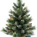 30 Led Warm Lights Pre-Lit Artificial Mini Christmas Tree, 2ft Snow Tipped Pine Artificial Christmas Tree,Seasonal Indoor Home Decor with Decorative Burlap Base