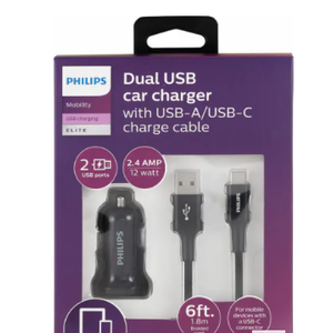 Philips Charging Pack 1 DC Charger 2 USB 2.4A & 1USB-A-C Cable Braided