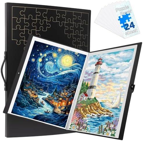 Extra Large Puzzle Storage Folder Keeper with 24 Puzzle Glue Sheets, Puzzle Frame Accessories for Puzzle Organizers and Storage, Dustproof Puzzle Keeper, Gift for Jigsaw Enthusiasts