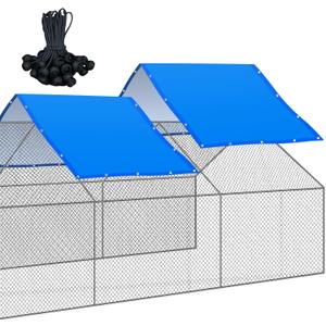 VitalCozy 2 Pcs Chicken Coop Cover Waterproof 11.5 x 6.6 ft Chicken Run Cover Coop Tarp Accessories for Winter with 50 Pcs Ball Bungees Cords for Outdoor (Blue)