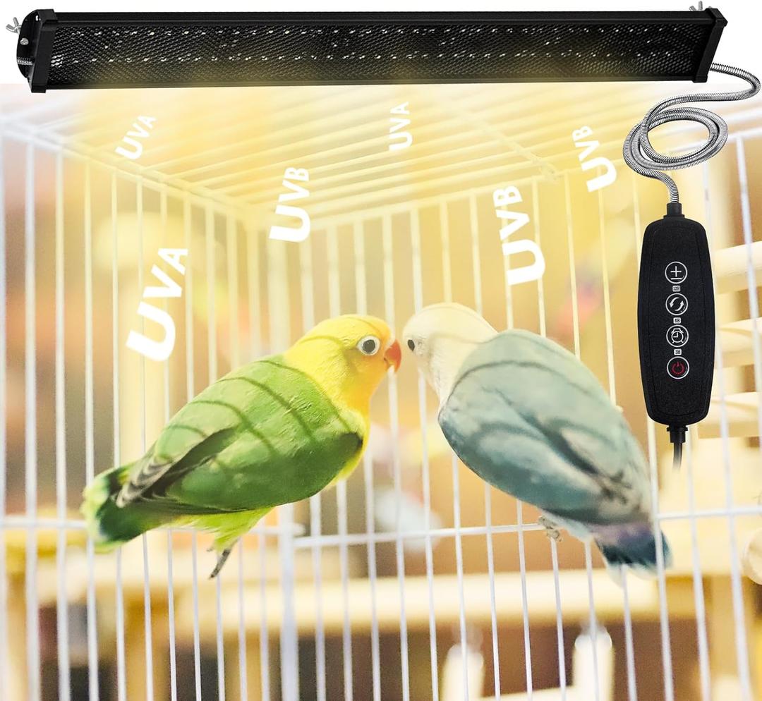 Bird Light for Cage,Full Spectrum LED Birdcage Lighting,Bird Lamp with Intelligent Cycle Timing,Natural Sunlight Simulation,Chew-Proof Design,Bird Cage Accessories for Captive Birds Parrots(22" Long)