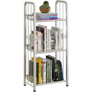 Bookshelf Storage Shelf Small Bookcase Freestanding Storage Stand for Living Room, Bedroom, Kitchen Rust Resistance, Easy Assembly Free Combination Multi-Functional Organizer (3 Tiers, White)