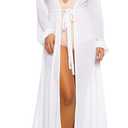 Women's Sexy Thin Mesh Long Sleeve Tie Front Swimsuit Swim Beach Maxi Cover Up Dress (Large, White)