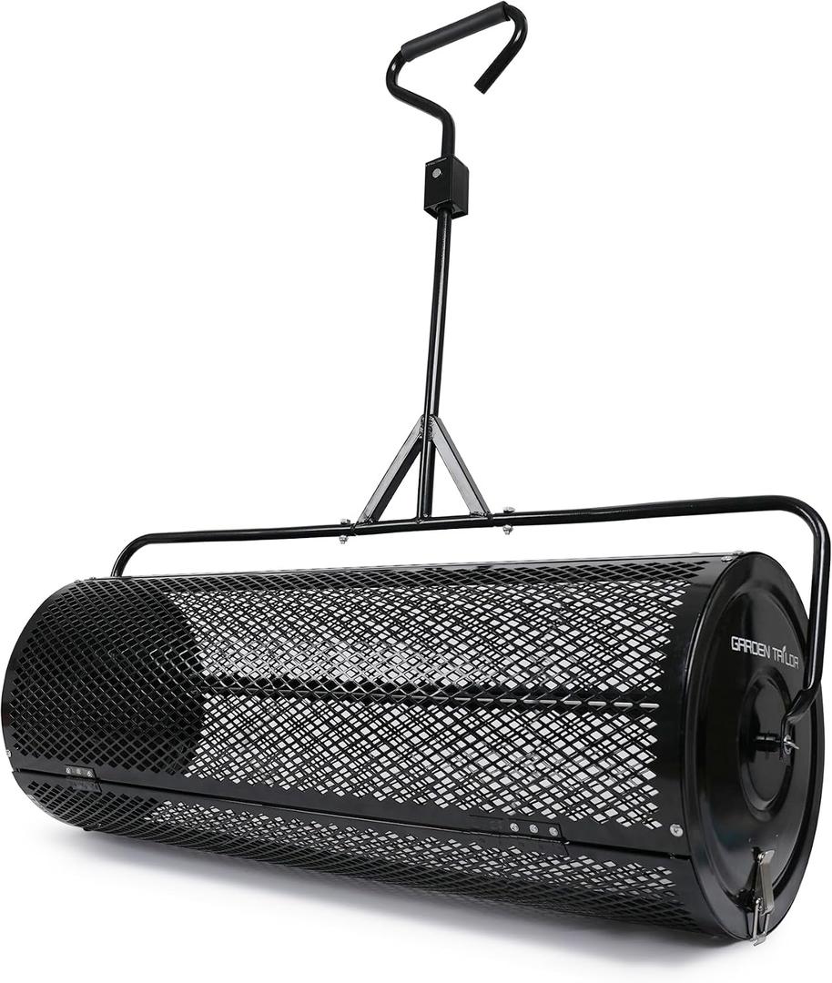 Compost Spreader 44 Inch Towable Peat Moss Spreader with Installation Accessories, Metal Mesh Roller Lawn Spreader for Top Soil, Manure, Mulch, Top Dressing - Garden spreaders for lawns