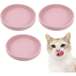 Silicone Dog Bowl Shallow Cat Food Bowls, 6 Inch Wide Cat Bowls Whisker Friendly, No Spill Less Mess Dog Plates for Dry and Wet Food, Set of 3 Puppy Bowls for Small Dogs and Cats (Pink)