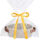 ABenkle Small Woven Basket, Mini Cotton Rope Storage Tiny Shelf Oval Decorative Toy Dog Cat Bin for Nursery, Empty Gift Basket with Gift Bags and Ribbon (Mixed Brown)