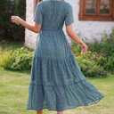 BTFBM Women Casual Short Sleeve Crew Neck Summer Dress Bohemian Floral Printed Flowy Maxi Dresses Tiered Cocktail Dress (Blue, XL)