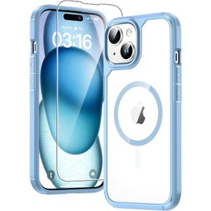 TAURI for iPhone 15 Case, Compatible with MagSafe [Anti-Yellowing] with Screen Protectors, Military-Grade Protection, Shockproof Slim Magnetic Phone Case for iPhone 15 6.1", Blue