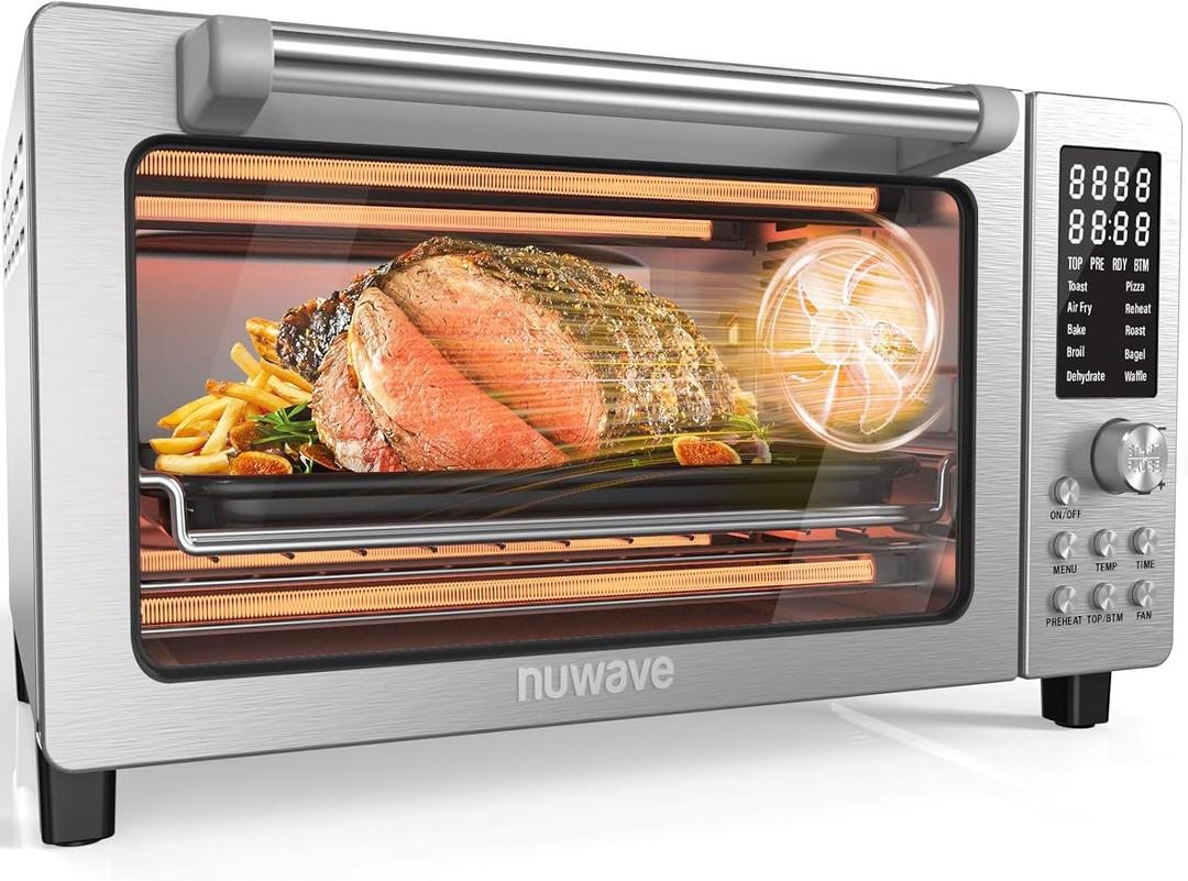 Nuwave Bravo Pro Smart 21QT Toaster Oven Air Fryer Combo, Convection Oven Countertop, 10 functions all in 1, with even & quick crisp technology, 50-450F, 1800W, Stainless Steel, 21qt Capacity