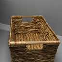 Large Wicker Basket Rectangular with Wooden Handles for Shelves, Water Hyacinth Basket Storage, Natural Baskets for Organizing, Wicker Baskets for Storage 14.5 x 10.3 x 7.5 inches - 3 Pack