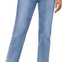 Metietila Women's High Waisted Jeans with Patch Pockets Straight Leg Jeans Stretchy Denim Pants for Women (Blue, M)