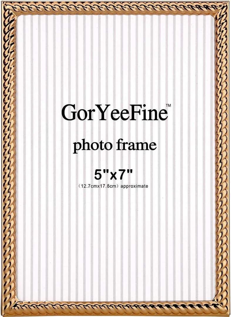 5x7'' Gold Rope Design Metal Picture Frames with Hi Quality Velvet Backing and Real Glass Front,Gold Photo Frame 7x5'' for Desktop Display Or Wall Hanging