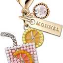 MC577 Little Crystal Orange Juice Lobster Clasp Charm for Women with Velvet Bag (Pink,1 Piece)