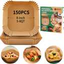 Air Fryer Liners Disposable Paper, 150 PCS Non-stick Parchment Paper, Air Fryer Disposable Liners For 5-8QT Air fryer, Oil-proof 8 Inch Airfryer Paper for Frying, Baking, Roasting Microwave (Square)