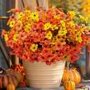12 Bundles Artificial Fall Flowers for Outdoors Faux Plants Fake Mums Silk Flower for Outside Home Planter Window Porch Patio Front Door Decoration (Orange Yellow)