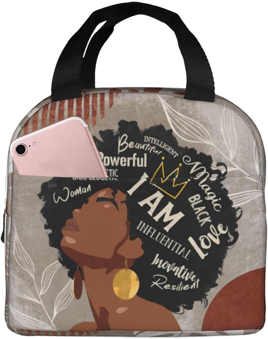 African American Bag, Lunch Bag Gift For Black Women, Black Women Lunch Bags Boho Lunch Box Cute Boho Reusable Insulated Tote Bags