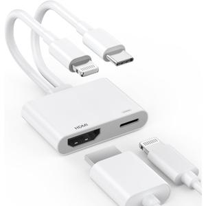 [MFi Certified] 2 in 1 Lightning and USB-C to HDMI Adapter, 4K@60Hz Lightning/Type C Digital AV HDMI Adapter Cord Compatible with iPhone 17 16 15 14 13 12 11 XS XR X 8 for HDTV/Projector/Monitor